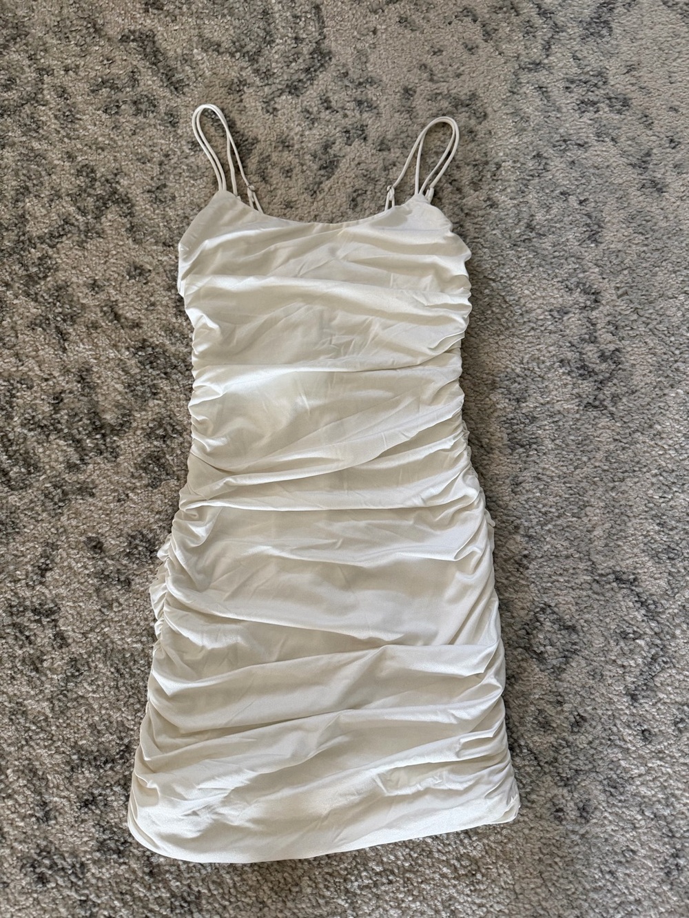 Lucy in the Sky White Ruched Mini Dress with Spaghetti Straps